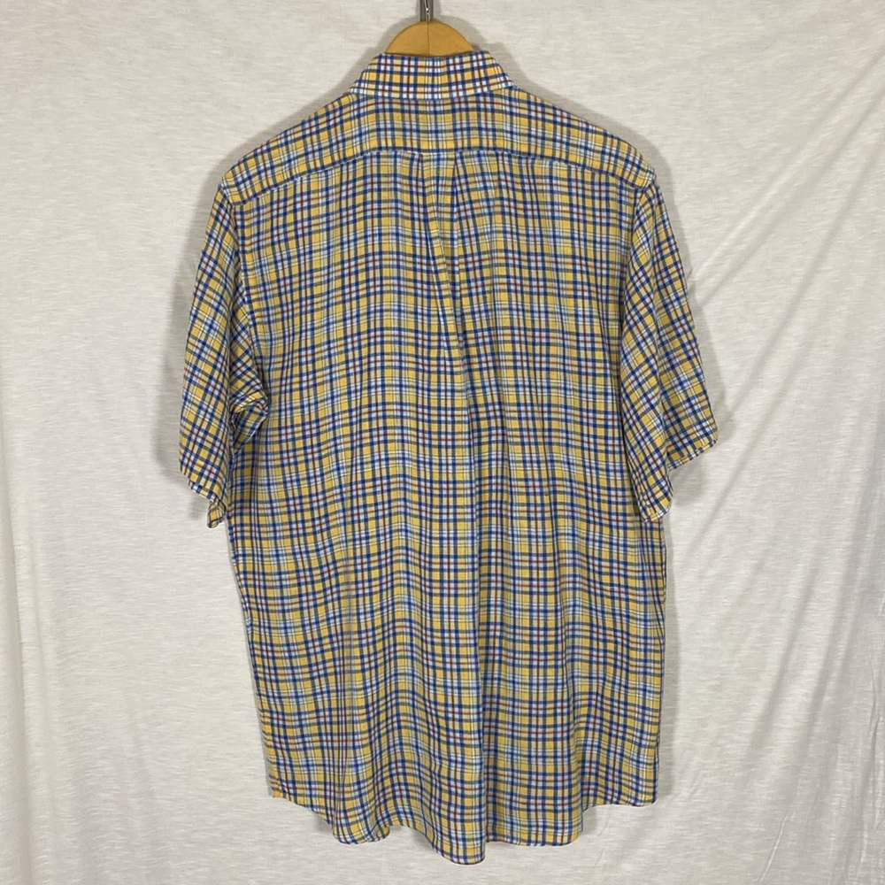 Daniel Cremieux‎ Yellow Blue Plaid 100% Linen Short Sleeve Men’s Shirt Size Med - Picture 2 of 7